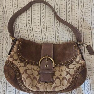 Vintage Coach Soho Signature C Canvas and Suede Shoulder Bag - Brown